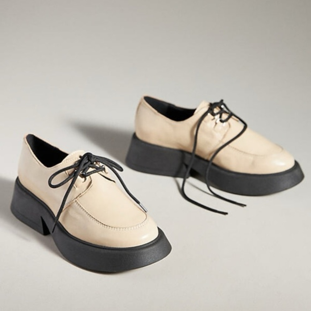 Platform Lace-Up Oxfords in Beige and Black - Anthropologie